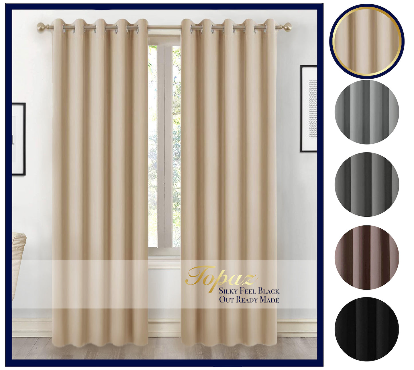 Thick Thermal Blackout Ready Made Eyelet Ring Top Pair Curtains Panel + Tie Back