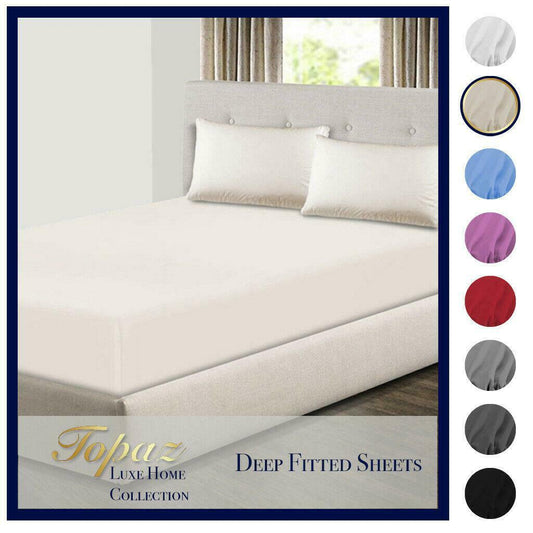 Extra Deep 30cm Fitted Sheet 100% Poly Cotton Single Double King Size Bed Sheets