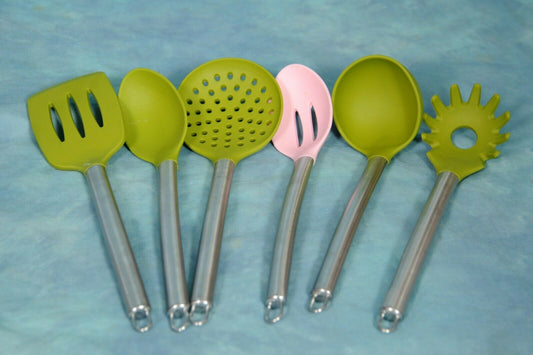 6 in1 Silicone Heat Resistant Non Stick Soft Grip Cooking Kitchen Utensils Tool
