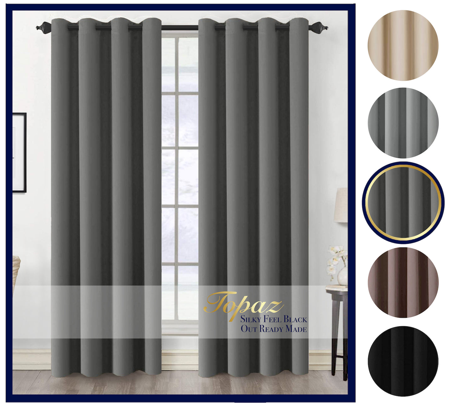 Thick Thermal Blackout Ready Made Eyelet Ring Top Pair Curtains Panel + Tie Back