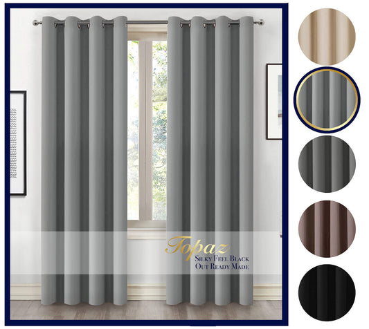 Thick Thermal Blackout Ready Made Eyelet Ring Top Pair Curtains Panel + Tie Back